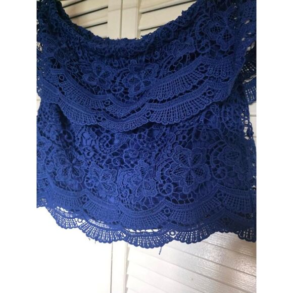 Spoon Jeans Women’s Lace Top - Size Small - Stylish Blue Blouse - Picture 7 of 11